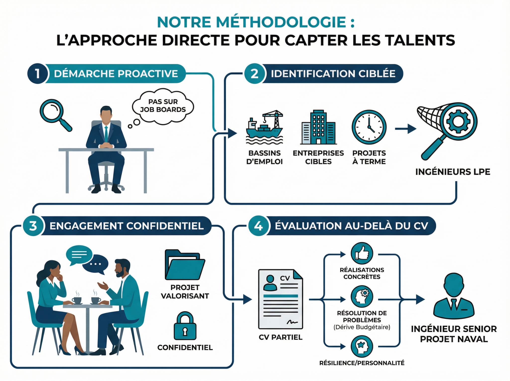Méthodologie de recrutement direct pour attirer les talents.