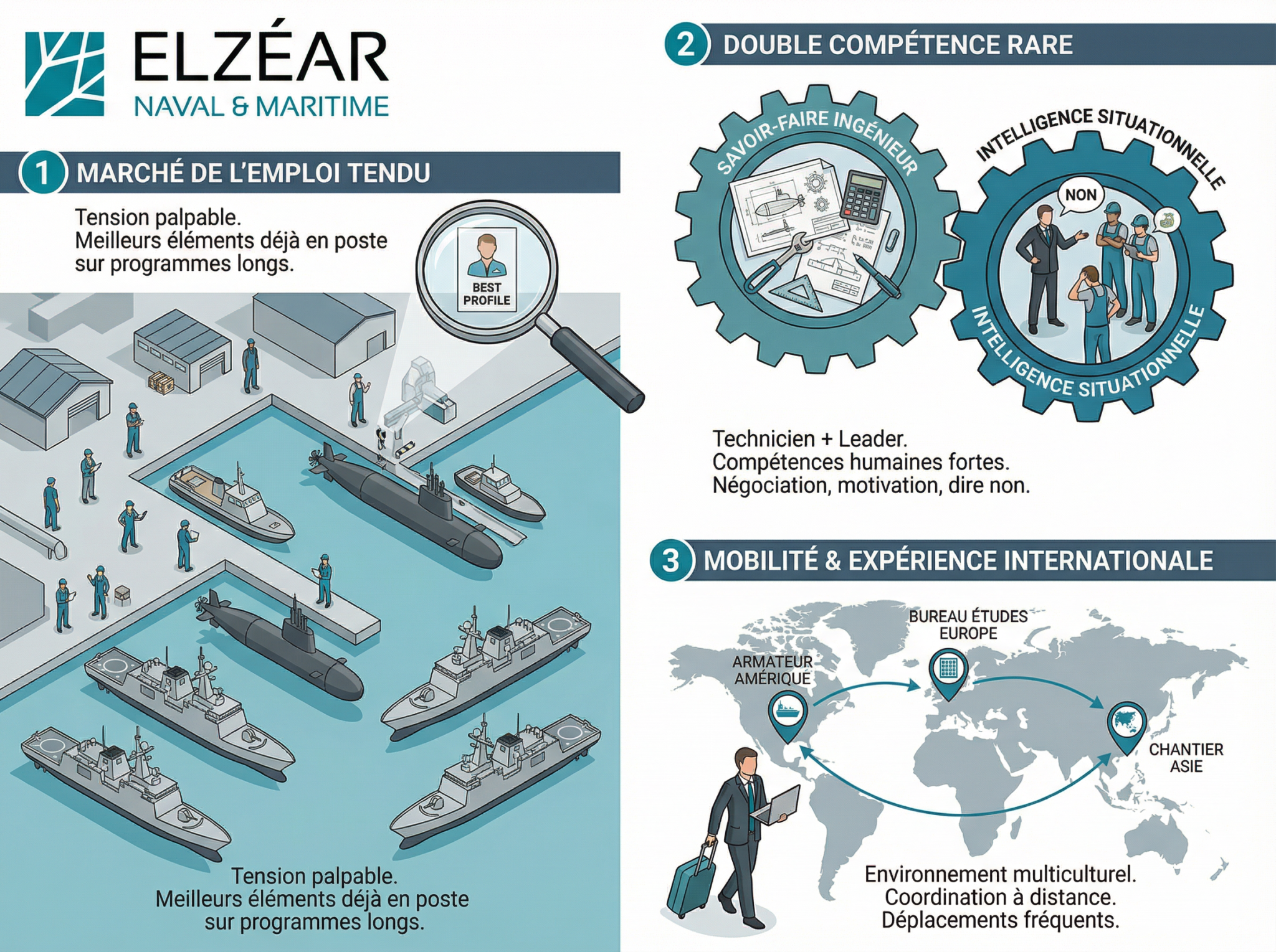 Infographie recrutement secteur naval et maritime.